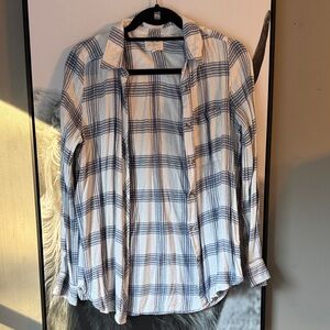 MELLODAY Blue and White Striped Shirt